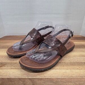 b.o.c. Born Concept Sandals Women's 7 Brown Floral Embossed Slingback Thong